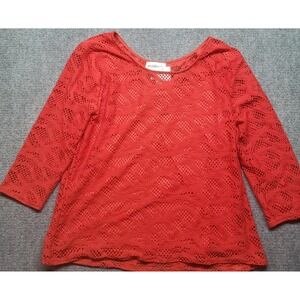 Peck & Peck Blouse Womens XL Feiry Red 3/4 Sleeve Boat Neck Solid Pullover New